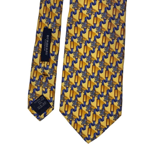 Burberry London Tie Silk Knight Logo Allover Yellow Gold Blue - Picture 2 of 8